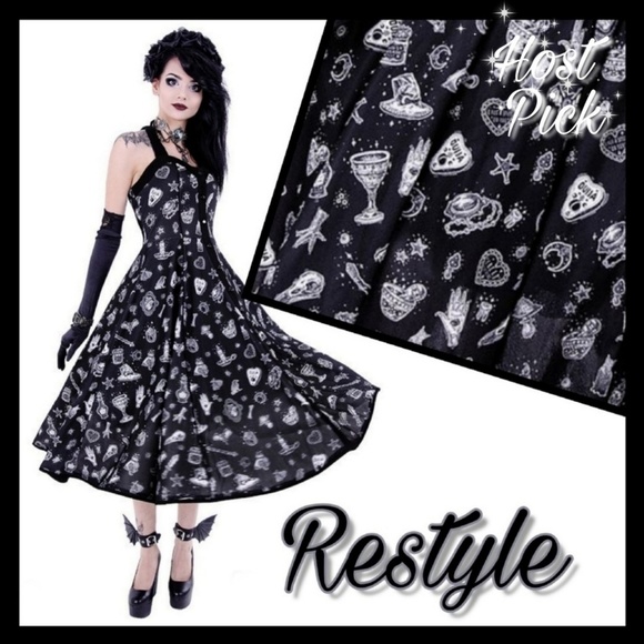 Restyle Dresses & Skirts - Nugoth magic print, 50' style "WITCHY DRESS" M & L